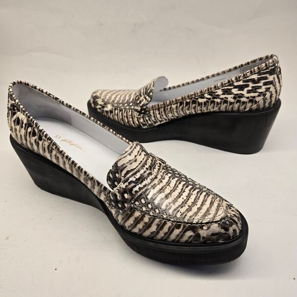 3.1 Phillip Lim Reptile Embossed Leather Platform Wedge Penny Loafer, EU 40 / 10 - Picture 2 of 10